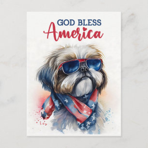 Carte Postale Shih tzu patriotique, Dieu bénisse l'Amérique Cart