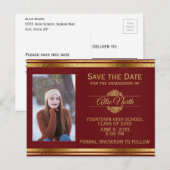 Carte Postale Shiny Bourgogne et Gold Photo Graduation (Devant / Derrière)