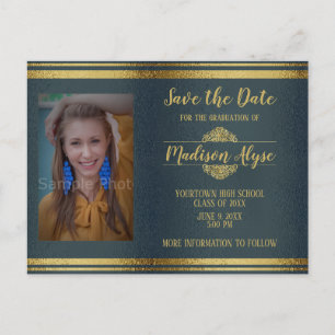 Carte Postale Shiny Navy Blue and Gold Photo Graduation
