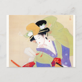 Carte Postale Shoen Uemura 上村松園 踊り 着物 女性 舞妓 芸者 日本画 美人画 浮世絵 紫 緑