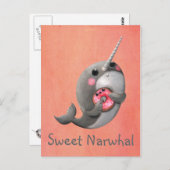 Carte Postale Shy Narwhal avec Donut (Devant / Derrière)