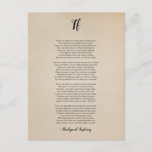 Carte Postale Si Poème de Rudyard Kipling Vintage (Devant)