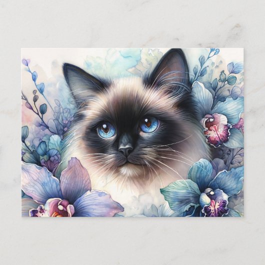 Carte Postale Siamese Cat Among Orchids (Devant)