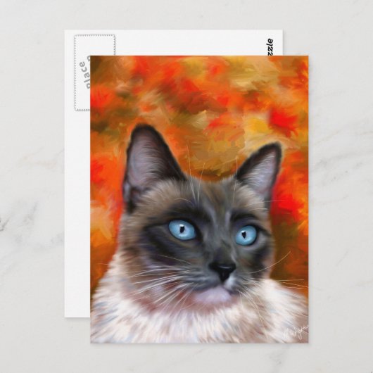 Carte Postale Siamese Cat Art Fire and Ice paint (Devant / Derrière)