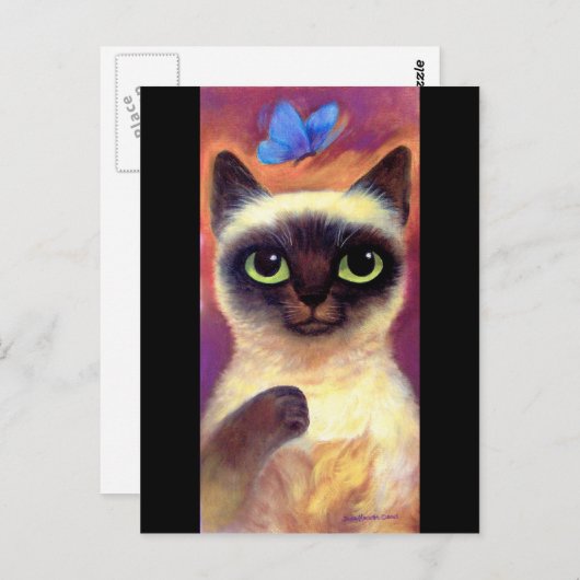 Carte Postale Siamese Cat Feline Papillon Art - Multi (Devant / Derrière)