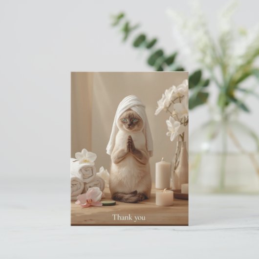 Carte Postale Siamese Cat in Spa Thank you (Debout devant)