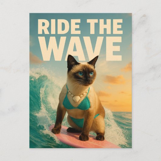 Carte Postale Siamese Cat surf (Devant)