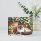 Carte Postale Siamese Chat ment par Flowers Amoureux des chats (Debout devant)