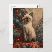 Carte Postale Siamese Kitten Noël Chat Vintage (Devant / Derrière)