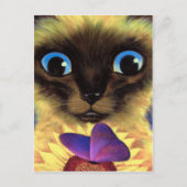 Carte Postale Siamese Peinture Chat Avec Papillon (Devant)