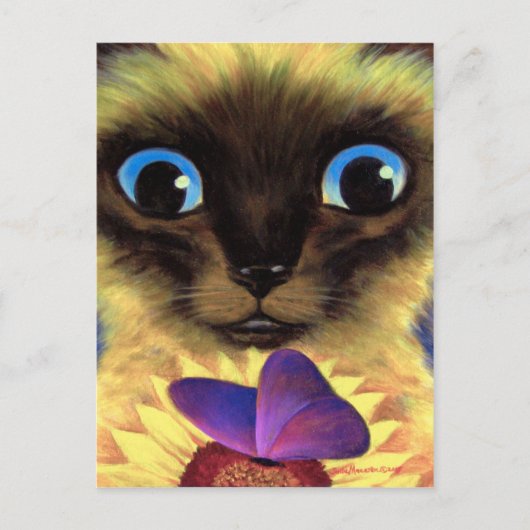 Carte Postale Siamese Peinture Chat Avec Papillon  (Devant)
