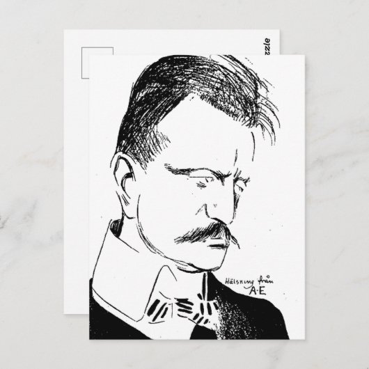 Carte Postale Sibelius : croquis d'Albert Engström (1904) (Devant / Derrière)