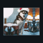 Carte Postale Siberian Husky<br><div class="desc">dog christmas siberian husky,  pretty animal love doggy,  light smile cold sweet,  face fluffy wearing,  beauty wolf puppy friend ,  domestic adorable pet xmas ,  beautiful young happy winter,  merry holiday red ,  santa claus funny dog sian huan, </div>
