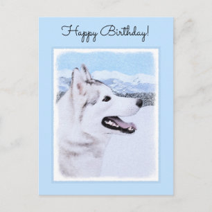 Carte Postale Sibérie Husky (argent et blanc) Peinture Chien Art