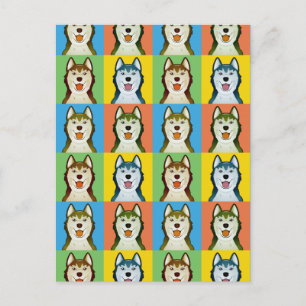 Carte Postale Sibérie Husky Chien Cartoon Pop-Art