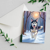 Carte Postale Sibérie Husky Chien Peinture hiver