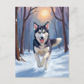 Carte Postale Sibérie Husky Chien Peinture hiver (Devant)