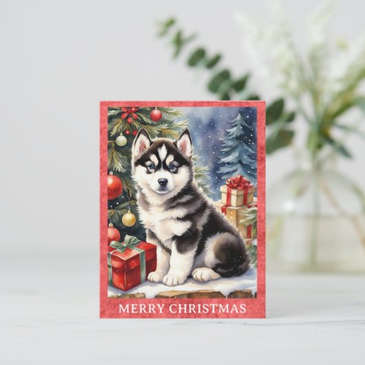 Carte Postale Sibérie Husky Joyeux Noël mignon Chien Chien Chien (Debout devant)