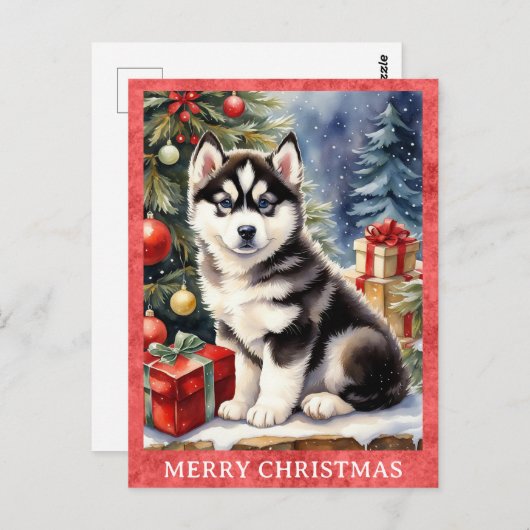 Carte Postale Sibérie Husky Joyeux Noël mignon Chien Chien Chien (Devant / Derrière)