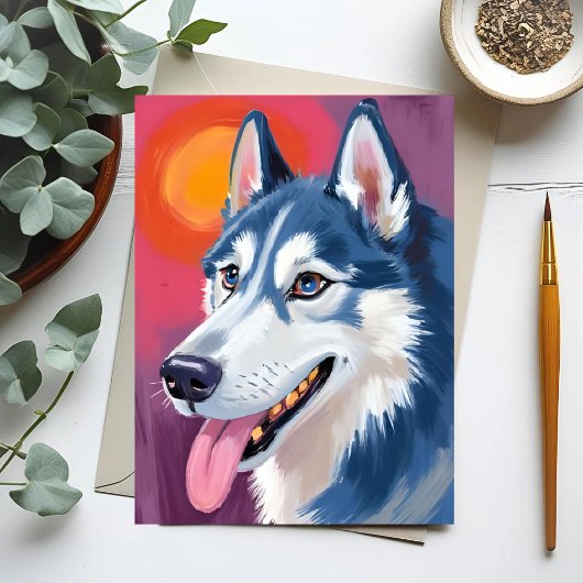 Carte Postale Sibérien Husky | Tableau Portrait de chien