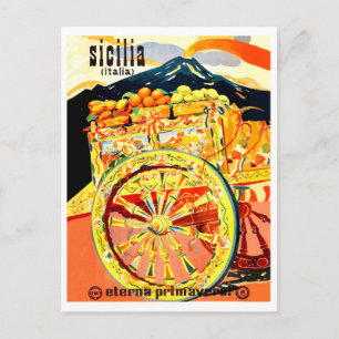 Carte Postale Sicile, Italie, chariot plein de fruits, vintage