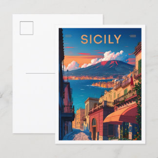 Carte Postale Sicile Italie Vintage voyage d'art Illustration