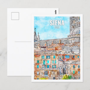 Carte Postale Siena Italie célèbre Travel Place aquarelle