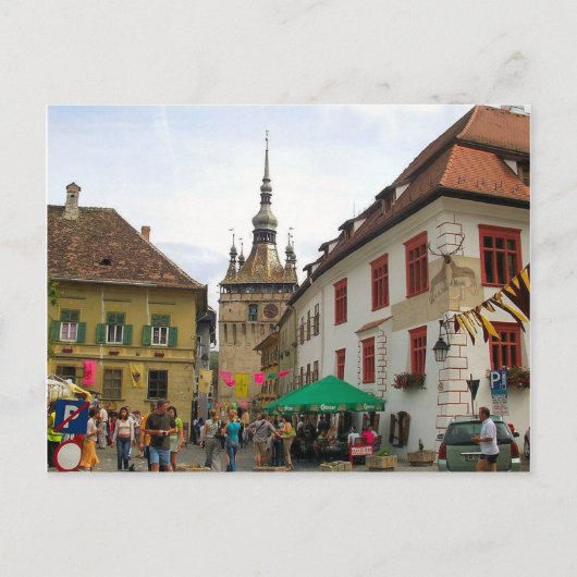Carte Postale Sighisoara, Coloktower et touristes (Devant)