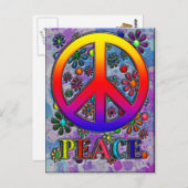 Carte Postale Signal de Paix Rétro Texte & Fleurs (Devant / Derrière)