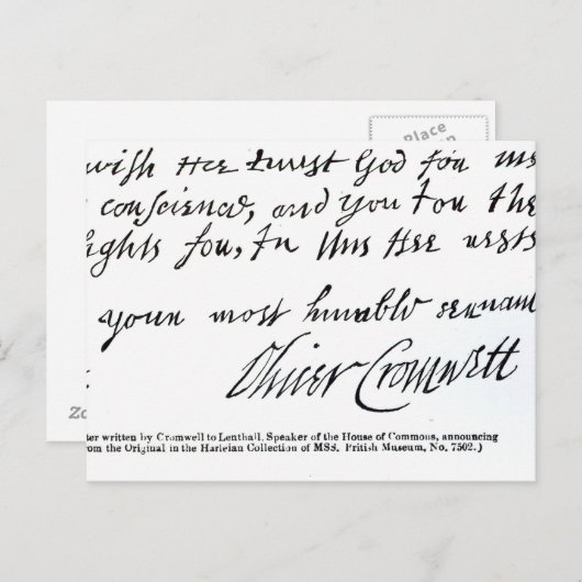 Carte Postale Signature Oliver Cromwell, à partir de manuscrits (Devant / Derrière)