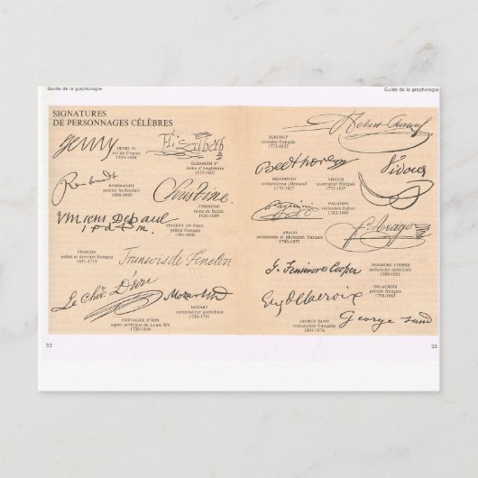 Carte Postale Signatures anciennes de personnes célèbres (Devant)