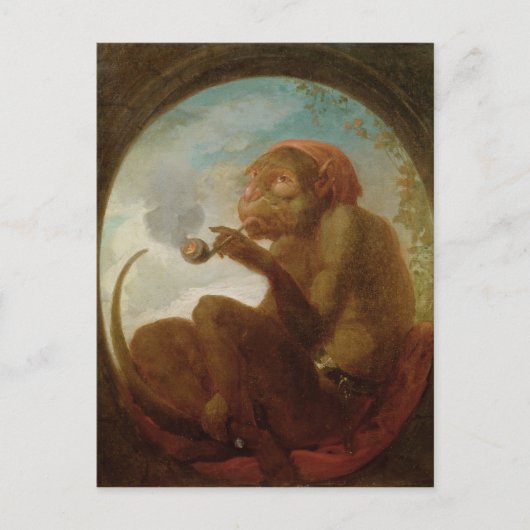 Carte Postale Signe avec un singe fumant une pipe (Devant)