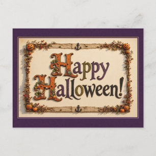 Carte Postale Signe de citrouille en toile de jute Joyeux Hallow