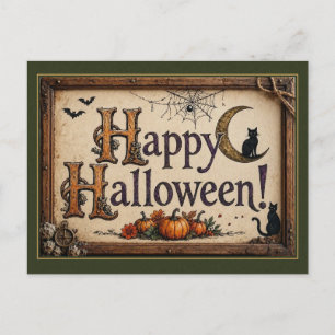 Carte Postale Signe de lune et de chat noir pour un joyeux Hallo