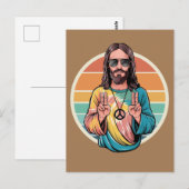 Carte Postale Signe de paix Hippie Jésus (Devant / Derrière)
