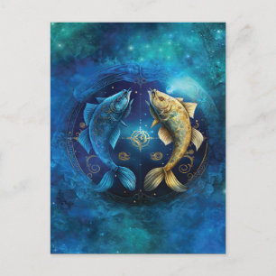 Carte Postale Signe de zodiaque Pisces Design d'aquarelle