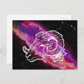 Carte Postale Signe du zodiaque Constellation Bélier Rose Violet (Devant / Derrière)