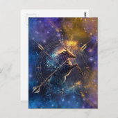 Carte Postale Signe du zodiaque Sagittaire Conception aquarelle (Devant / Derrière)