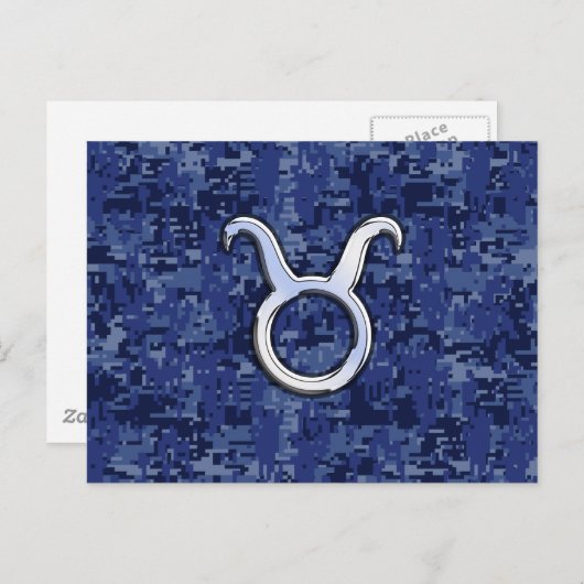 Carte Postale Signe du zodiaque Taureau moderne bleu marine camo (Devant / Derrière)