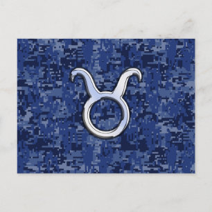 Carte Postale Signe du zodiaque Taureau moderne bleu marine camo