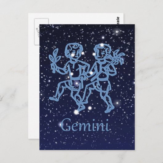 Carte Postale Signe Gemini Constellation et Zodiaque avec étoile (Devant / Derrière)