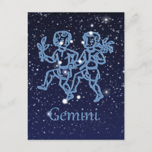 Carte Postale Signe Gemini Constellation et Zodiaque avec étoile