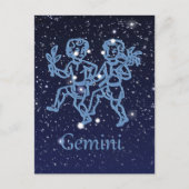 Carte Postale Signe Gemini Constellation et Zodiaque avec étoile (Devant)