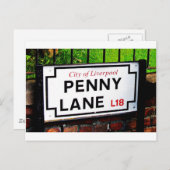 Carte Postale signe Penny Lane Liverpool Angleterre (Devant / Derrière)