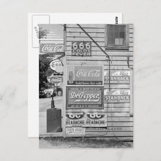 Carte Postale Signes sur un magasin général, 1938 (Devant / Derrière)