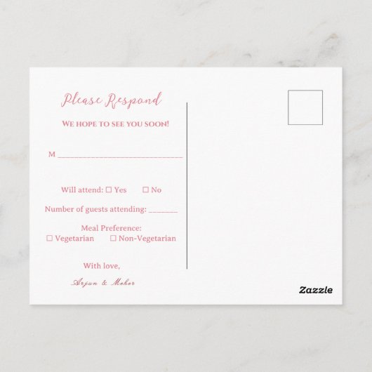 Carte Postale Sikh Wedding RSVP | Anand Karaj Reply post Card (Dos)