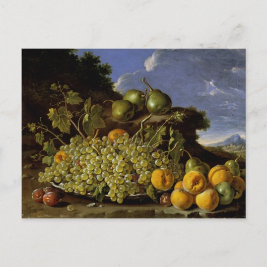 Carte Postale Silence with Plate of grapes, Peaches, Pears (Devant)
