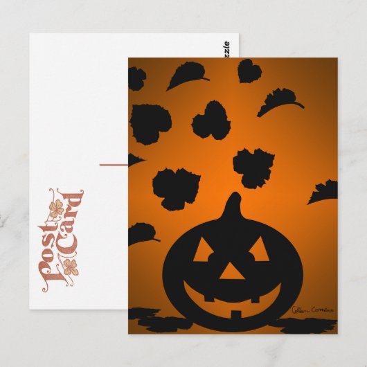 Carte Postale Silhouette de citrouille et de feuilles (Devant / Derrière)