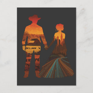 Carte Postale Silhouette de cow-boy campagnard et de fille de la