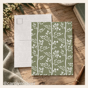 Carte Postale Silhouette de fleur de stripe de vert olive minima
